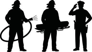 Silhouetted Firefighter Paramedic and Police Officer Figures on White Background vector