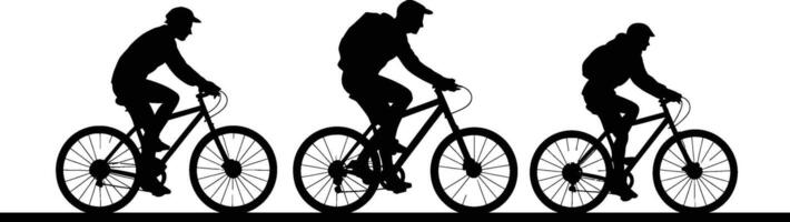 Silhouette Cyclists Riding Bicycles on White Background vector