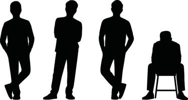 Silhouetted Figures in Various Poses Against White Background vector