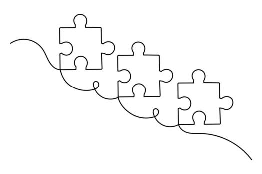 Minimalist puzzle shape drawn in a continuous one line modern art style vector
