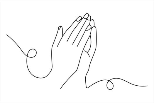 Elegant minimalist prayer sketch in continuous line art with isolated outline style vector