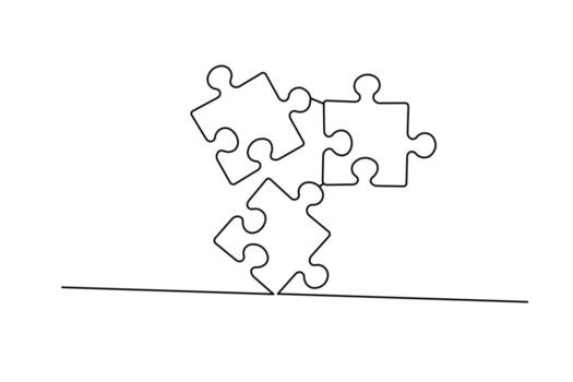 Continuous line puzzle icon illustration in minimal isolated style vector