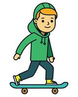 A boy in a green hoodie riding a skateboard vector