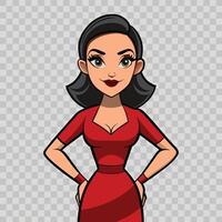 Cartoon woman in red dress standing with hands on hips vector