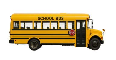 Classic yellow school bus isolated on transparent background png