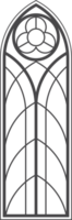 Church window with pattern of stained glass. Cathedral vintage arches. Silhouette of castle frame. Catholic border decorative architecture element png