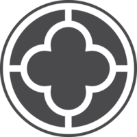 Gothic circle rose window with medieval ornament. Silhouette of cathedral rosette. Radial frame. Christian architecture element with stained glass. png