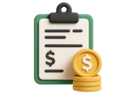 3D Finance Clipboard with Dollar Coins Icon Money Document Graphic isolated on transparent background png