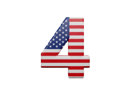3D American Flag Number 4 Typography Icon for Independence Day Illustration Isolated on Transparent Background png