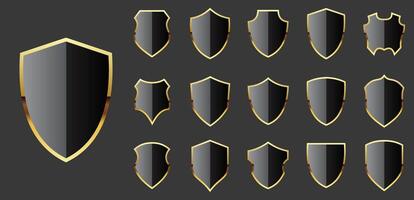 Collection of black and gold shield icons vector