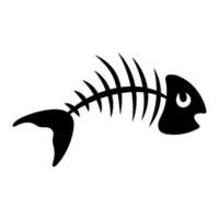 Stylized Fish Skeleton Silhouette Illustration. A cartoon style fish with a large head, a visible eye, rib bones and a curving spine ending in a rounded tail fin. vector
