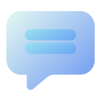 Blue gradient speech bubble icon with two horizontal lines isolated on transparent background png