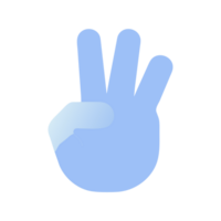 Light blue hand showing three fingers raised gesture isolated on transparent background png