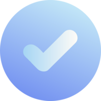 Simple blue check mark icon with a gradient effect isolated on transparent background png