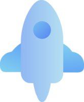 Stylized blue rocket with clouds taking off isolated on transparent background png