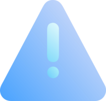 Blue gradient triangle with exclamation mark warning symbol isolated on transparent background png