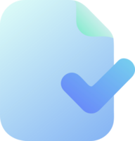 Document with a blue checkmark symbol indicating completion or approval isolated on transparent background png