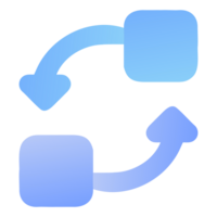Two blue rounded squares connected by curved arrows in a circular motion isolated on transparent background png