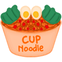 Cute Cup Noodles Illustration with Egg and Chili Topping png