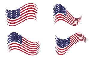 American flag waving with wind and brush texture red white stripes and blue star banner patriotic emblem cloth background 4th july independence day and national celebration vector