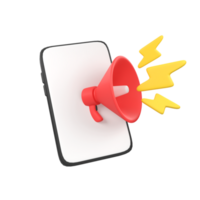 Megaphone loudspeaker with mobile phone warning isolated 3d render icon illustration png