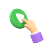 Hand with play button isolated 3d render icon illustration png