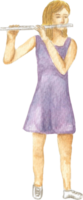 A Flute Girl is painted by hands with watercolor in real fine art style png