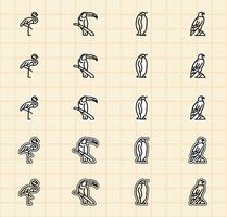 Bird line art illustrations in grid layout vector