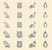 Illustrations of various bird types in grid vector