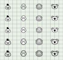 Grid of animal icons including monkeys and koalas vector