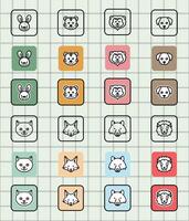 Grid of cute animal icons vector