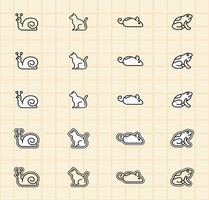 Cute animal icons including snail and cat vector