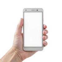 Hand holding smartphone with blank screen png