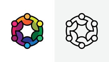 Colorful and Line logo icon of a people group in circle. for team-building activities, social networking, diversity initiatives, community events, or group projects. icon design vector