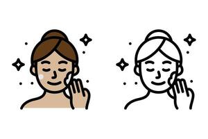 Graphic of a woman applying face cream, suitable for skincare products, beauty blogs, or spa advertisements. Ideal for skincare marketing. icon design concept vector