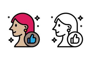 Graphic of a Line icon beauty woman giving a thumbs-up. for use in beauty tutorials, cosmetic app reviews, user satisfaction, woman empowerment campaigns, skincare product vector