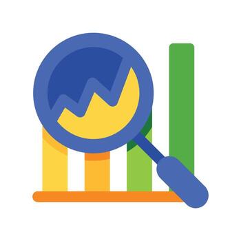 Magnifying glass over colorful bar graph vector