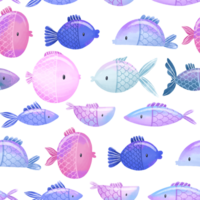 Sea and ocean color fish hand drawn seamless pattern. Oceania fauna. Cartoon print, background png
