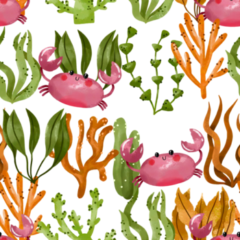 under sea watercolor seamless pattern with cute crab. Baby abstract design, endless background. Newborn design png