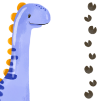 Cartoon baby long neck Blue dinosaur square card for baby shower. Holiday. Dino hand drawn watercolor illustration on isolated background png