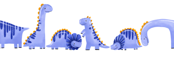 Border Seamless pattern Cartoon baby Blue dinosaur . Baby Dino boy . Newborn design. Holiday. Dino hand drawn watercolor illustration background png