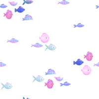 Underwater sea fish, blue algae hand drawn marine seamless pattern. Oceania fauna. Cartoon print, background. Simple design png