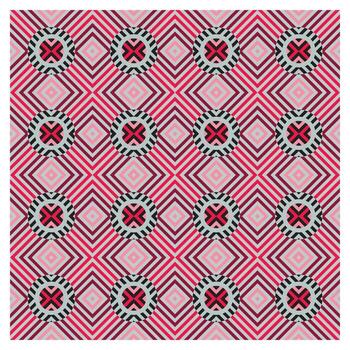 Abstract geometric seamless pattern featuring alternating diamond shapes and circular motifs in pink, gray, and black tone light pink background. vector