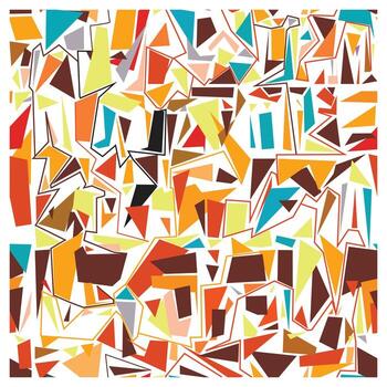 Abstract geometric pattern with triangles and rectangles in orange, brown, yellow, and teal on white. vector
