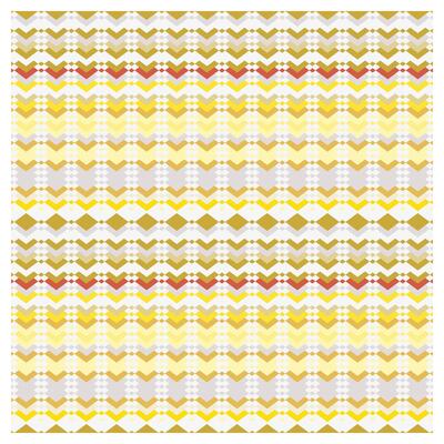A repeating geometric pattern of arrows and diamonds in yellow, gold, and red hues against a white background, creating a layered effect.