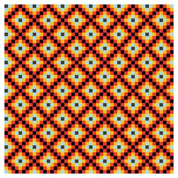 Colorful seamless geometric pattern of interlocking diamonds in shades of black, red, yellow, and light blue, creating a vibrant textile surface design vector