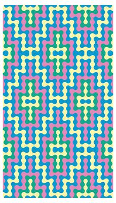 Abstract seamless pattern of rounded shapes in pink, blue, yellow, and green.