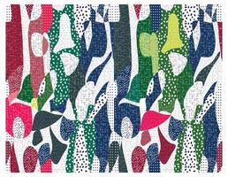Abstract pattern with colorful shapes dots, lines, grids, and textured falls on a white background. vector