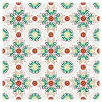Floral repeat pattern Red flower motif, ornament, green leaves, and dots, colorful floral and geometric pattern on white background. vector