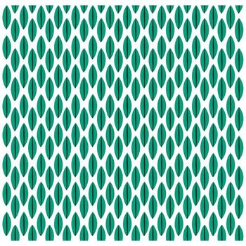 Repeating pattern of teal leaf shapes with dark teal veins on a white background. vector